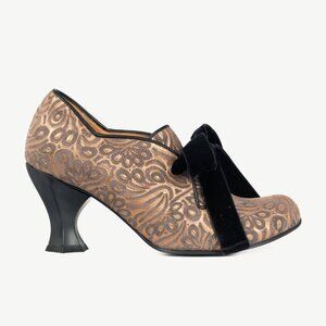 John Fluevog Elisabetta "Black & Gold" Floral Brocade Heels